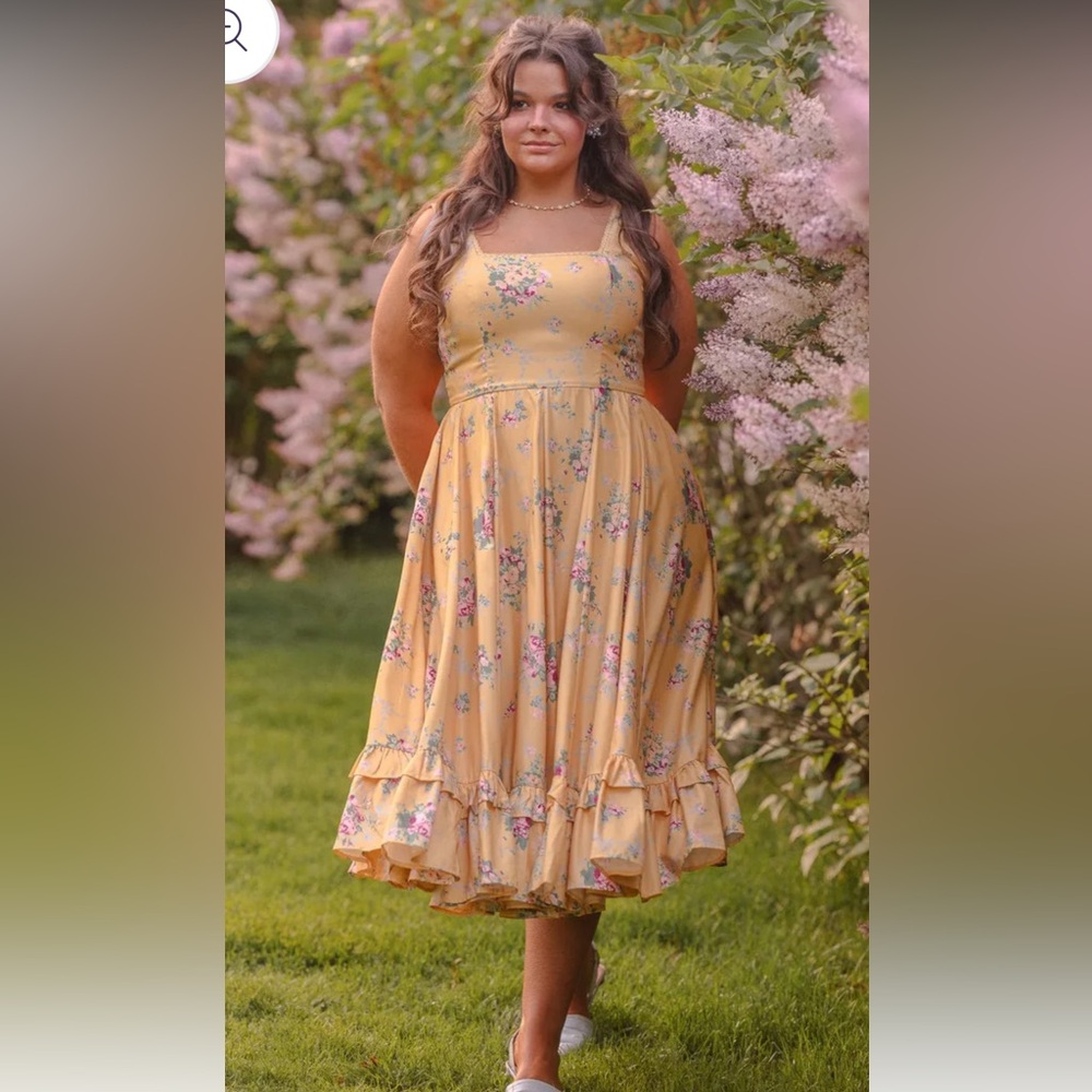 NWT JessaKae Goldenia Midsummer Floral Midi Dress: XL